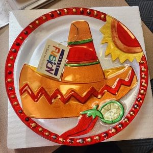 Glass Fusion plate.  Beautiful bright festive colors.